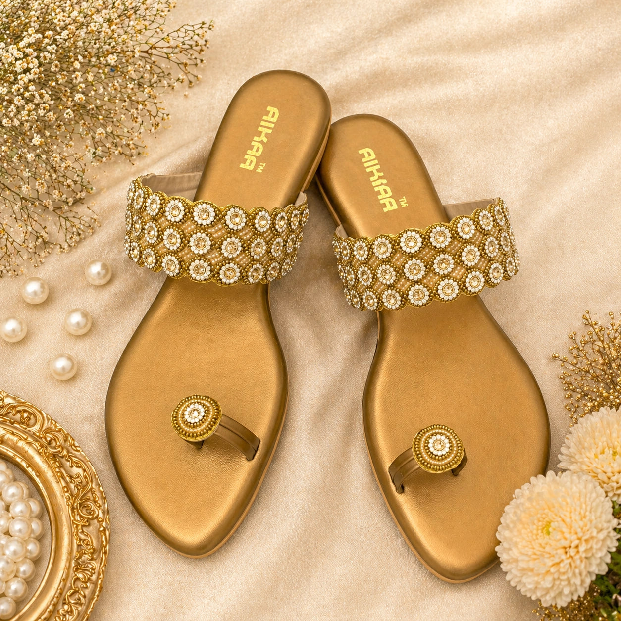 Stylish gold toe slides sandals for women