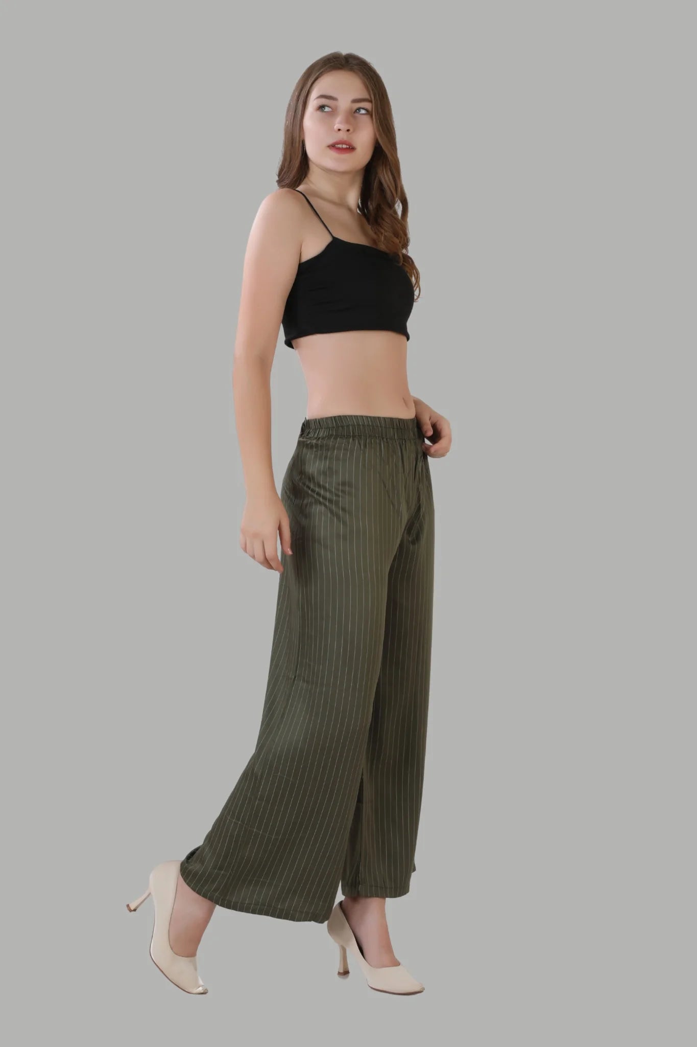 Stylish green satin cotton palazzo for women