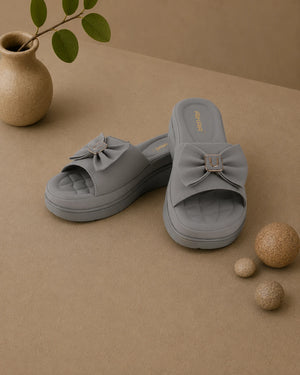 Stylish grey bow comfort slides for women