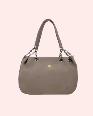 Stylish grey tote bag with chain handle