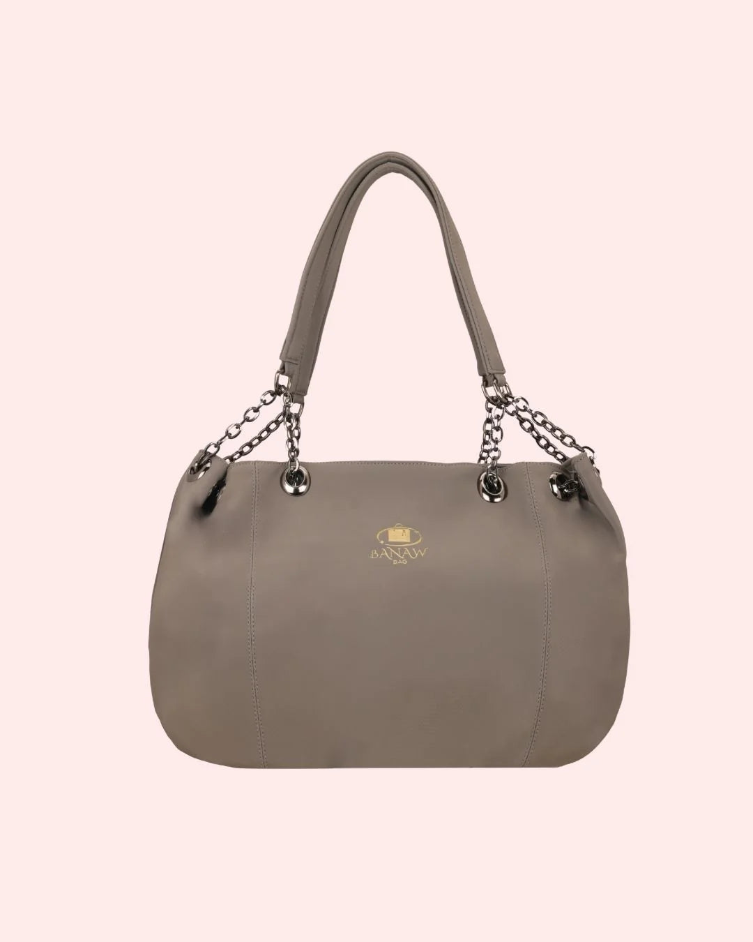 Stylish grey tote bag with chain handle
