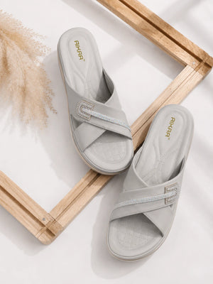 Stylish grey crystal wedge sandals for women