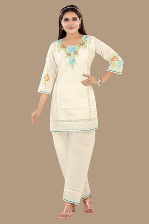 Light blue Floral EMB co-ord set for women