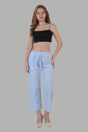 Stylish light blue striped linen pants for women