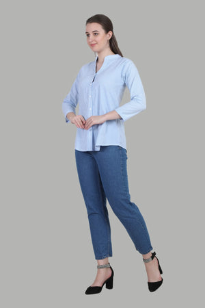 Stylish light blue striped shirt for women