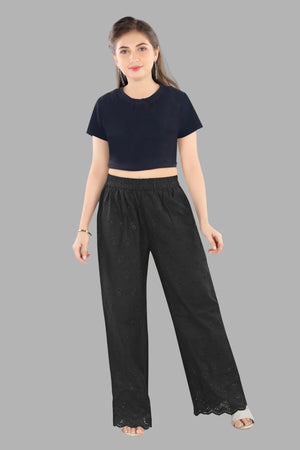 Lucknowi Chikankari straight fit black pants for women