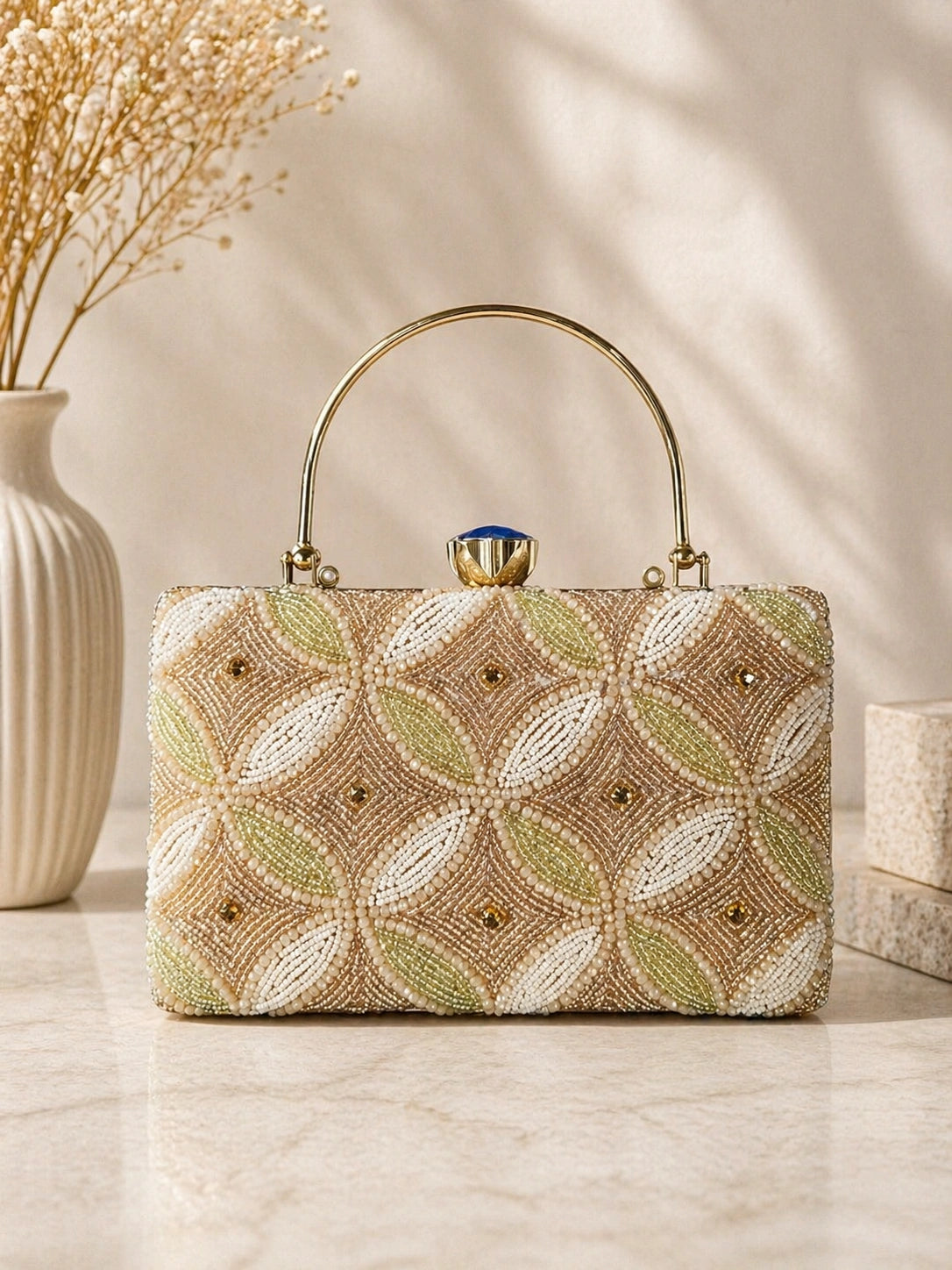 Luxury beaded clutch bag for party wear