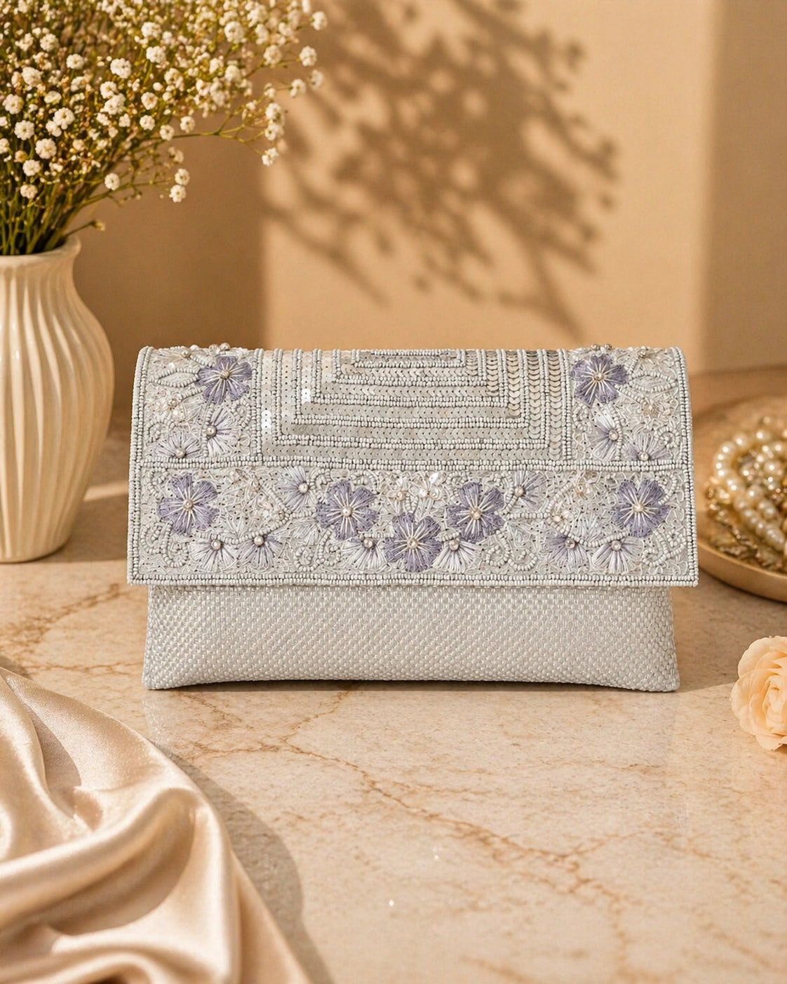 Luxury embroidered clutch purse for weddings and festive occasions