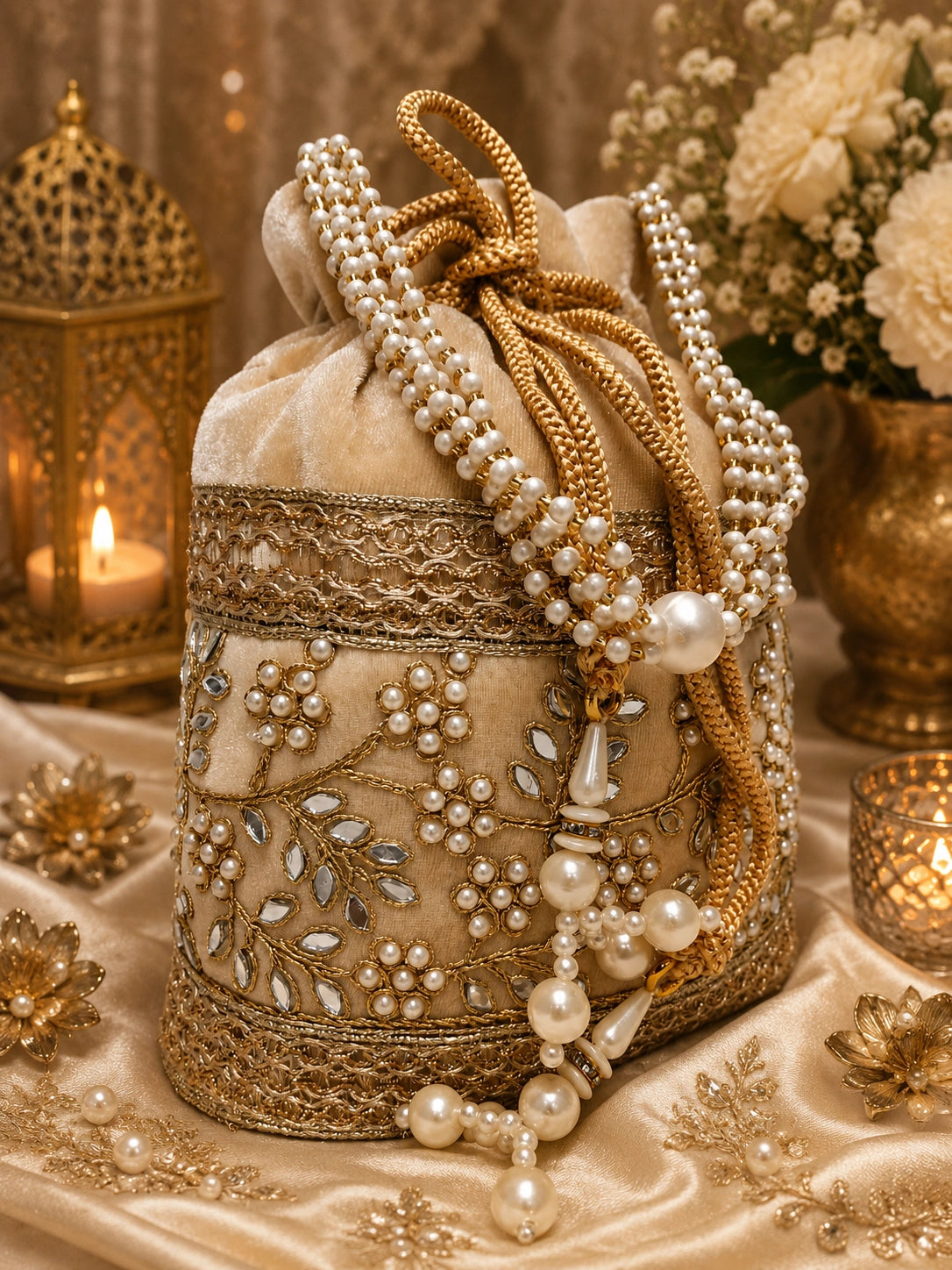 Elegant pearl bridal handbag for weddings and parties