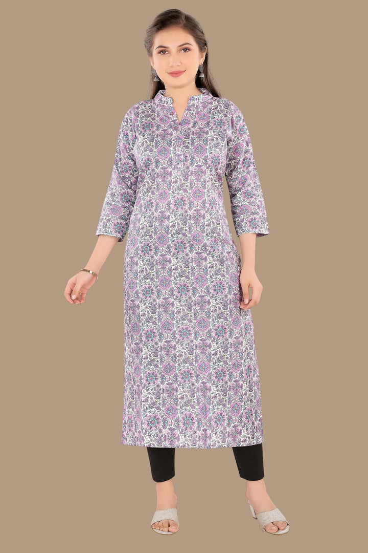 Minimal floral print straight kurti for women