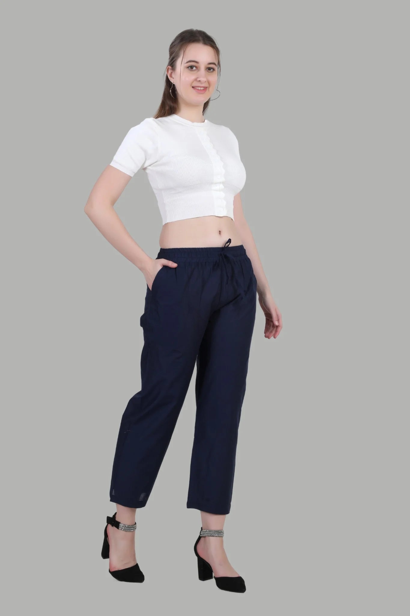 Stylish navy straight fit pants for women