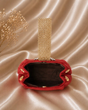 Luxury red ethnic potli handbag for weddings and parties