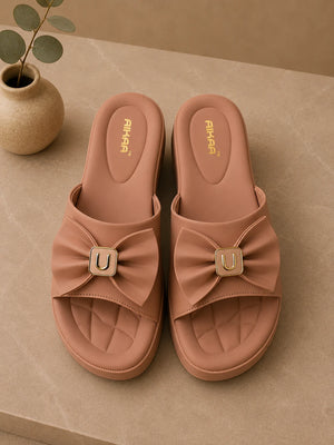 Stylish pink bow comfort slides for women