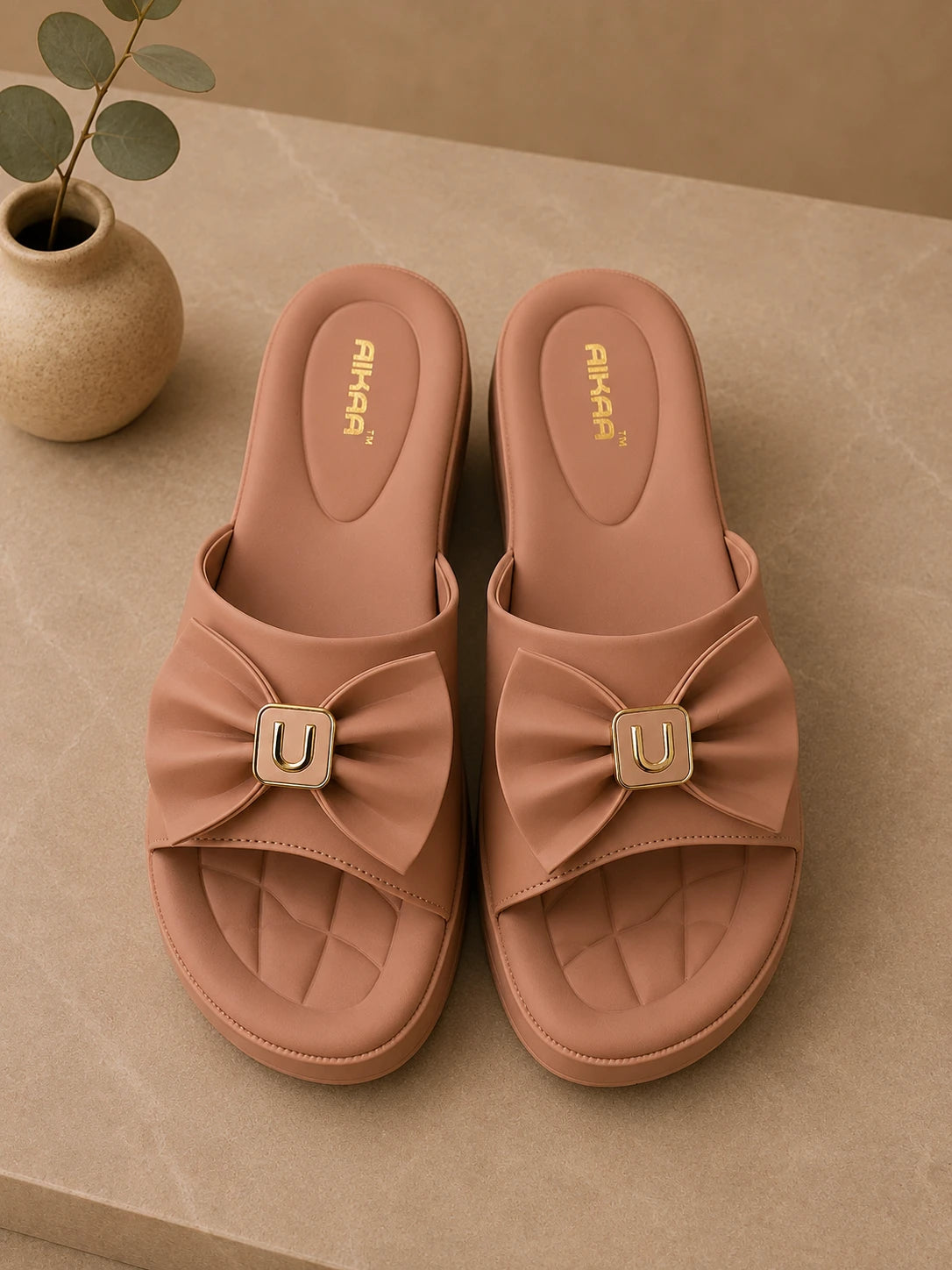 Stylish pink bow comfort slides for women