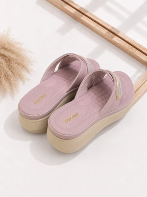 Stylish pink crystal wedge sandals for women