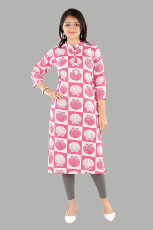 Pink shell print kurti for women