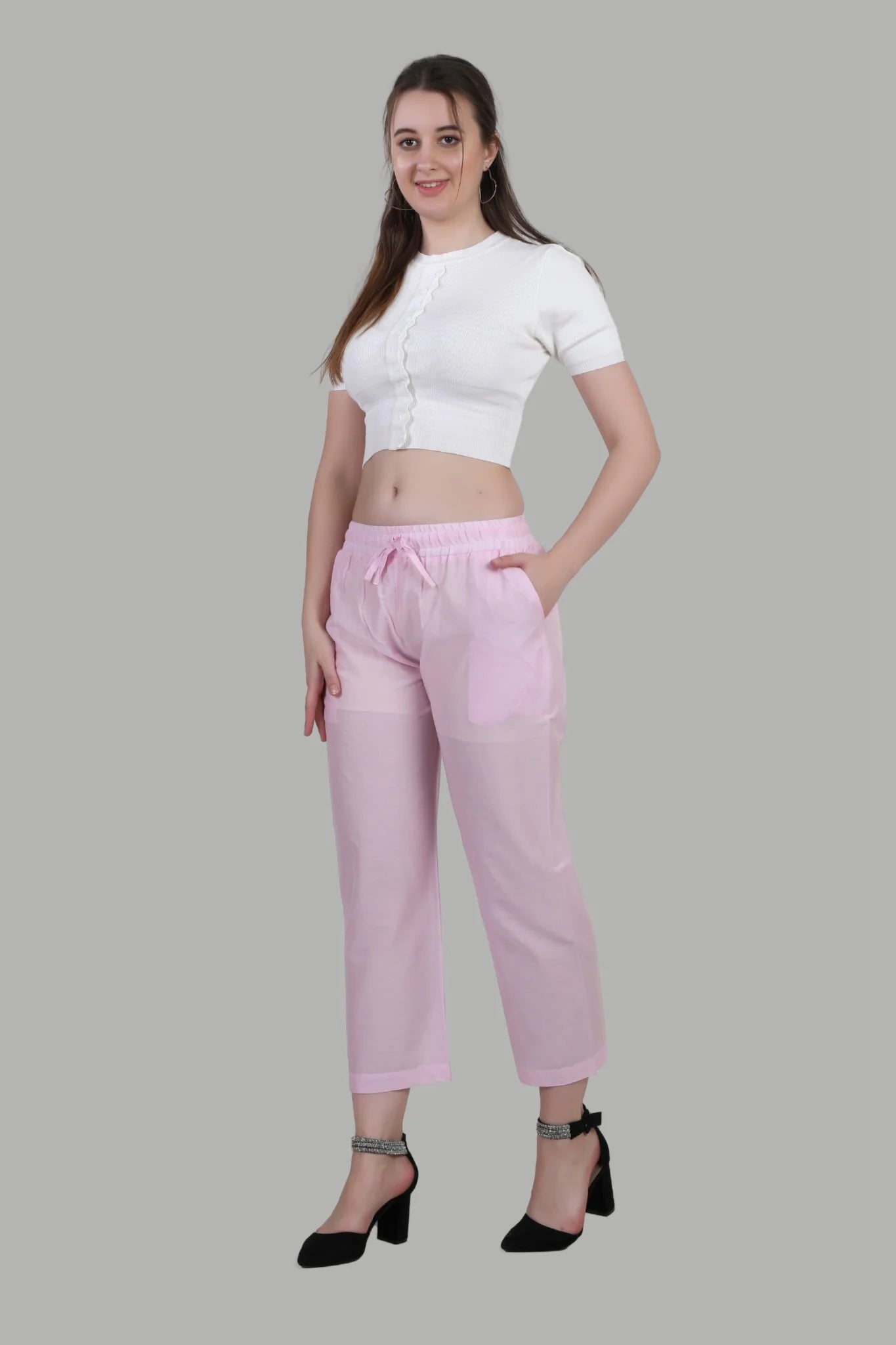 Stylish pink straight fit pants for women