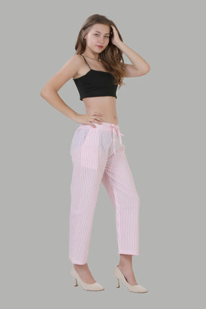 Stylish pink striped straight fit pants for women