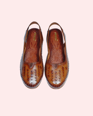 Premium leather sling back flats in brown for women