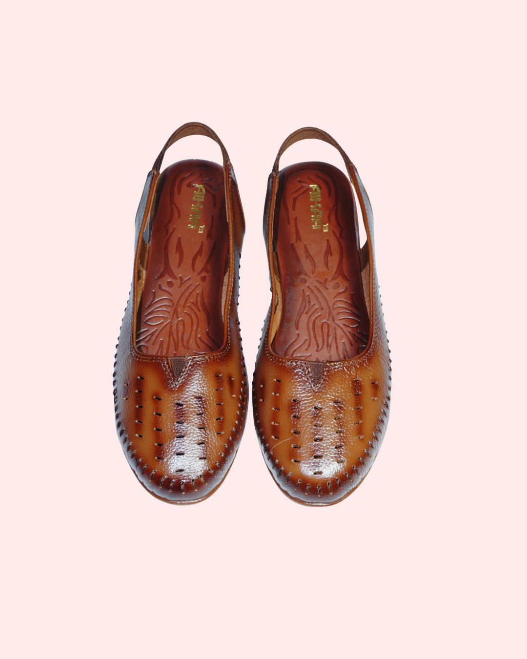 Premium leather sling back flats in brown for women