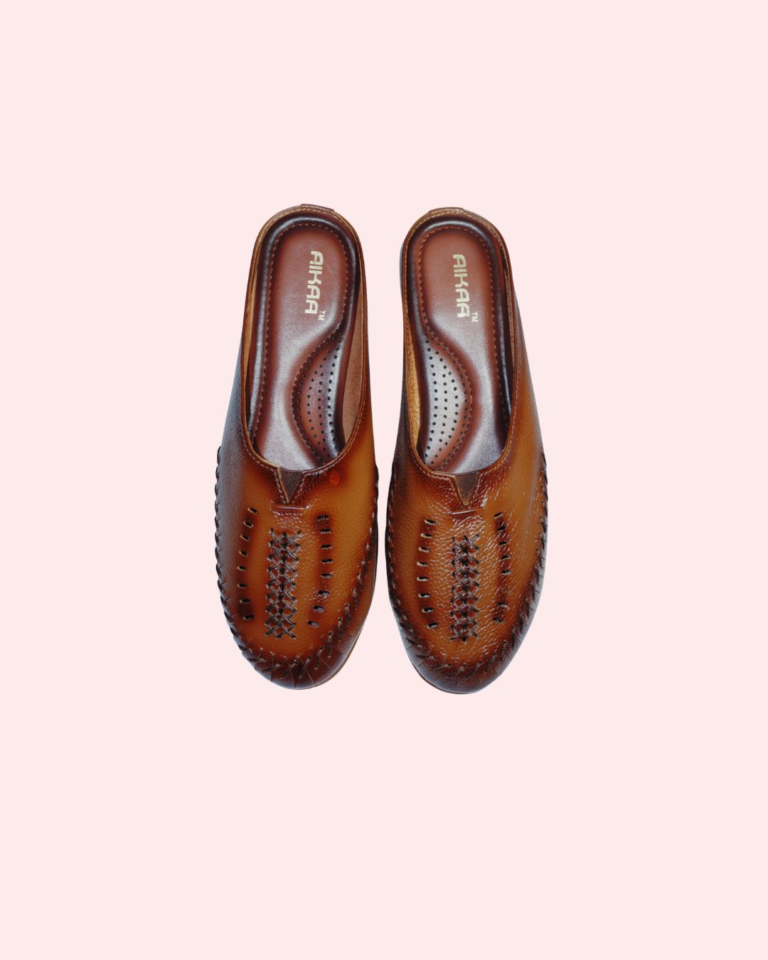Premium leather slip-on flats in brown for women