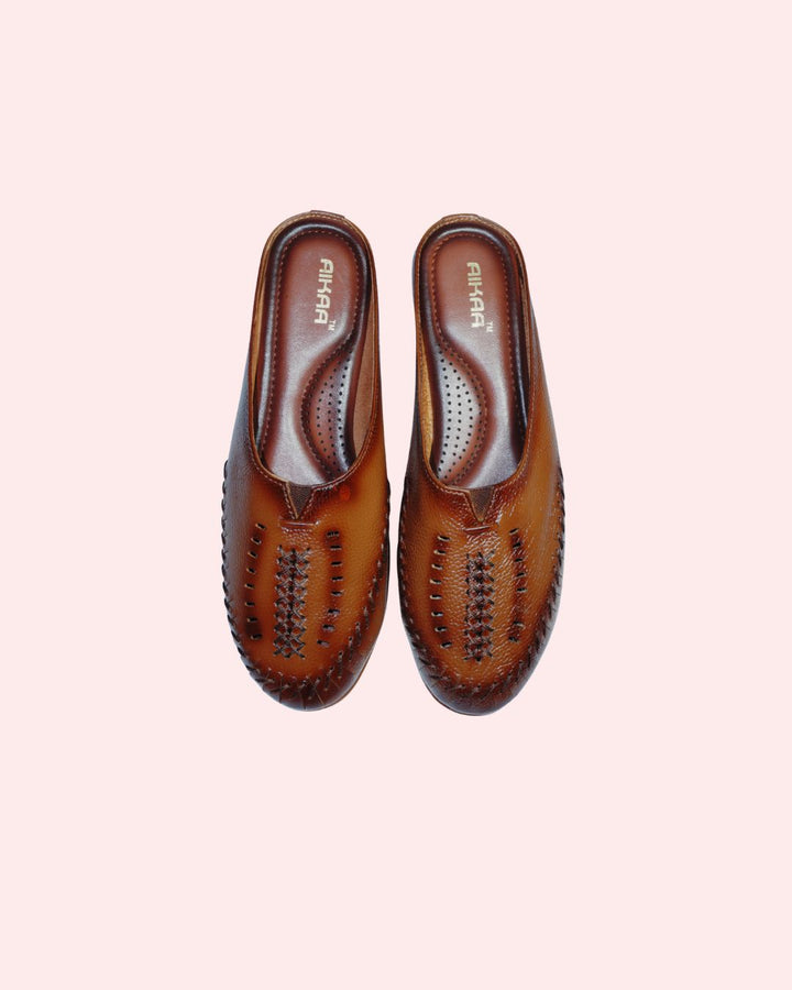 Premium leather slip-on flats in brown for women