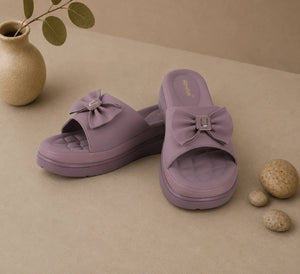 Stylish purple bow comfort slides for women