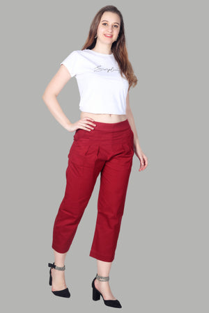 Stylish red straight fit pants for women