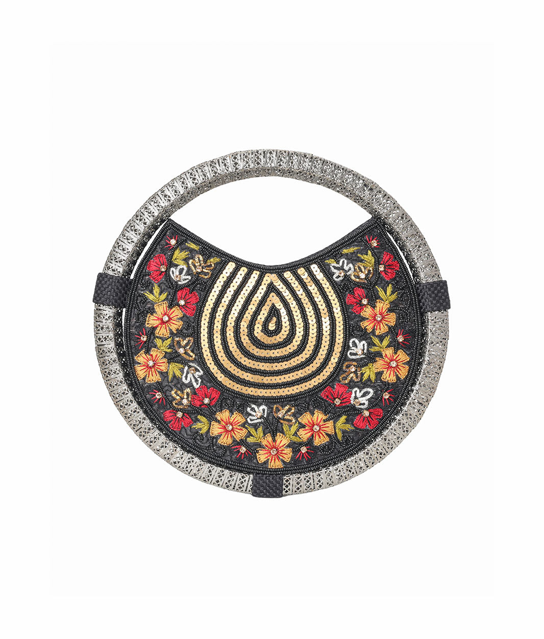 Round Embroidered Hand Clutch