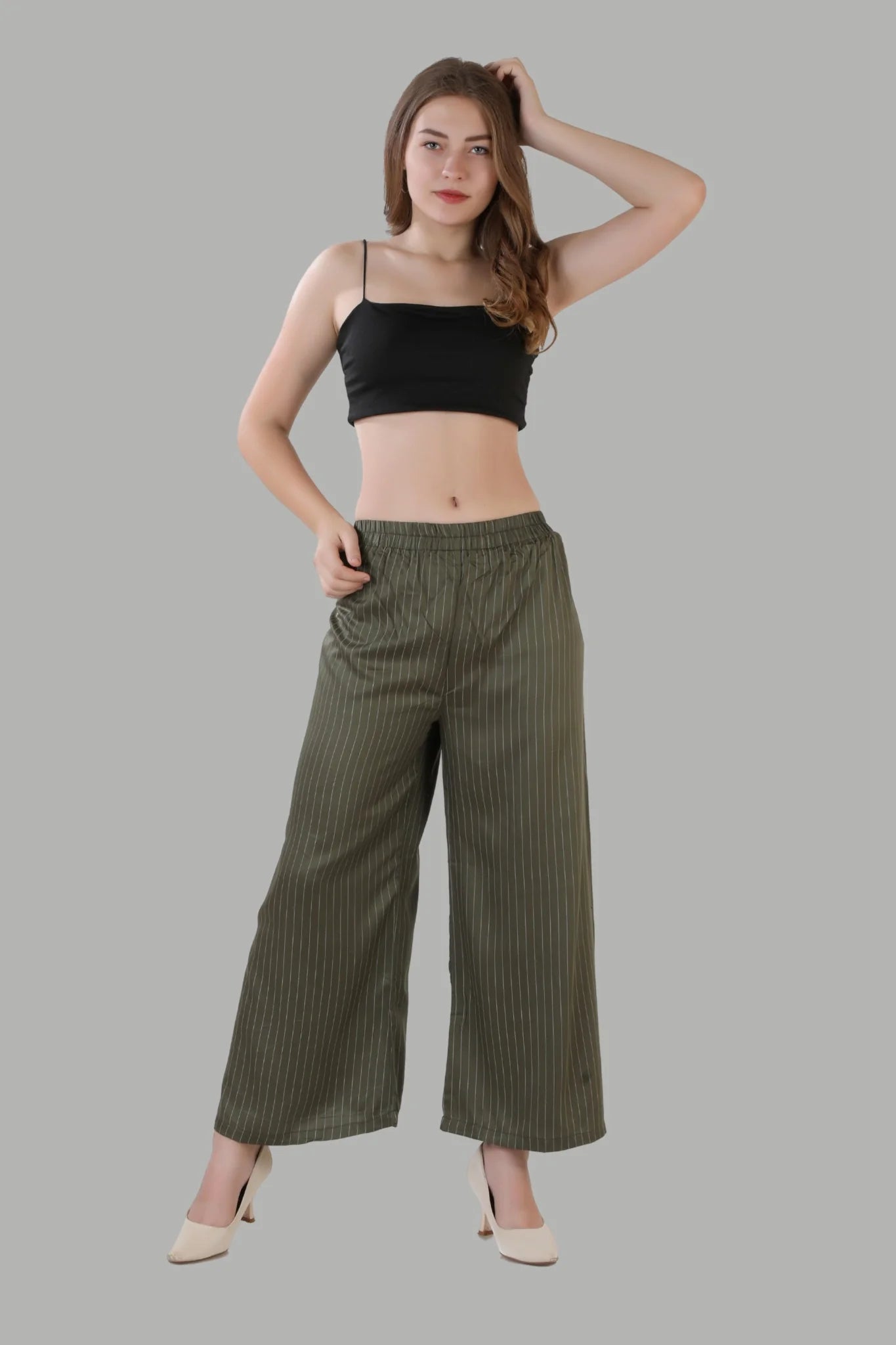 Satin cotton green palazzo pants for women