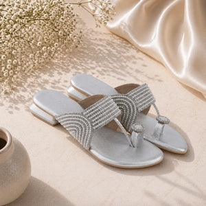 Stylish silver crystal flat sandals for women