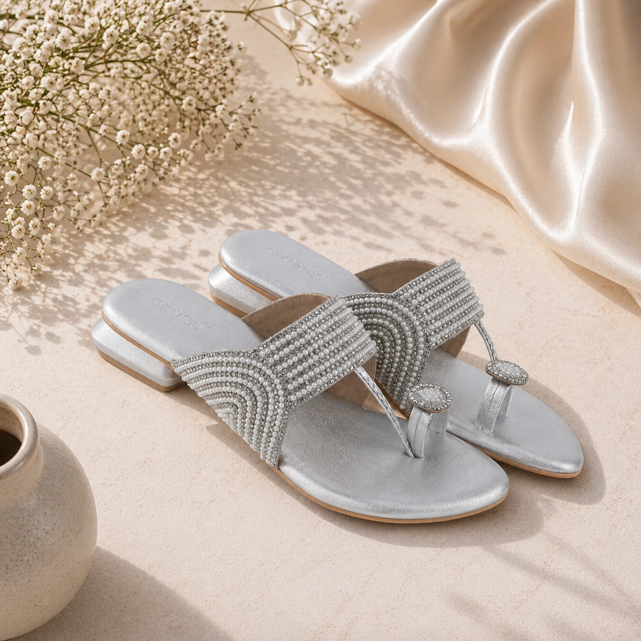 Stylish silver crystal flat sandals for women
