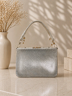 Luxury silver pearl clutch bag for party wear