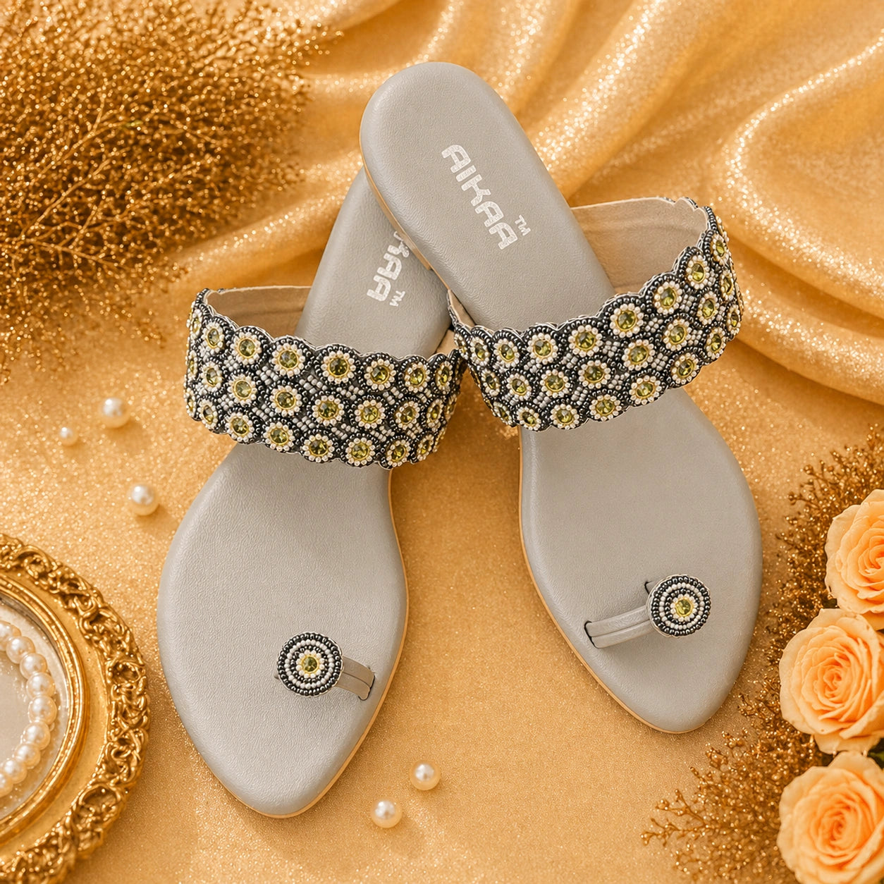 Stylish silver toe slides sandals for women