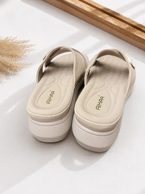 Elegant beige crystal footwear for casual and party wear