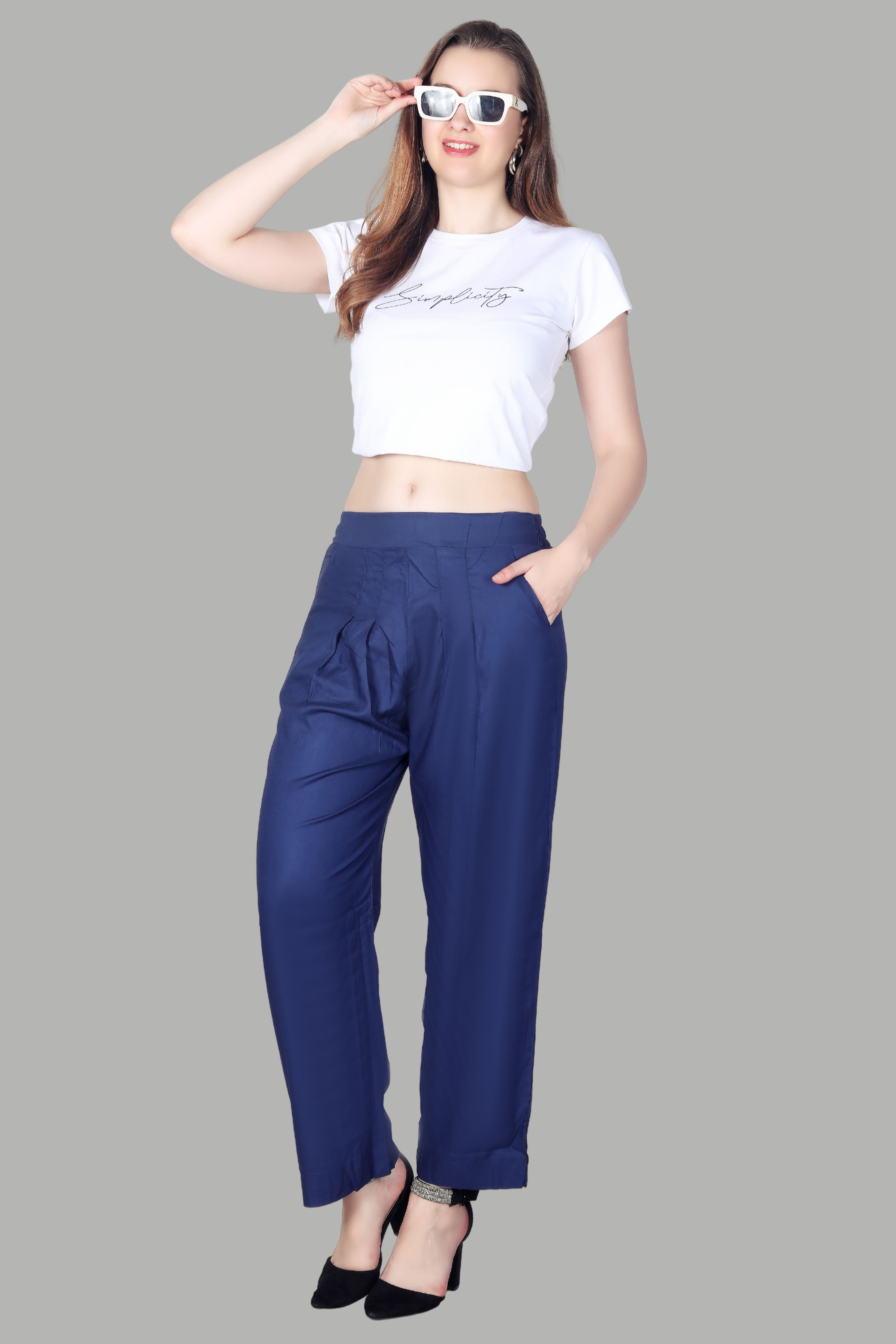 Comfortable women’s blue straight pants by AIKAA