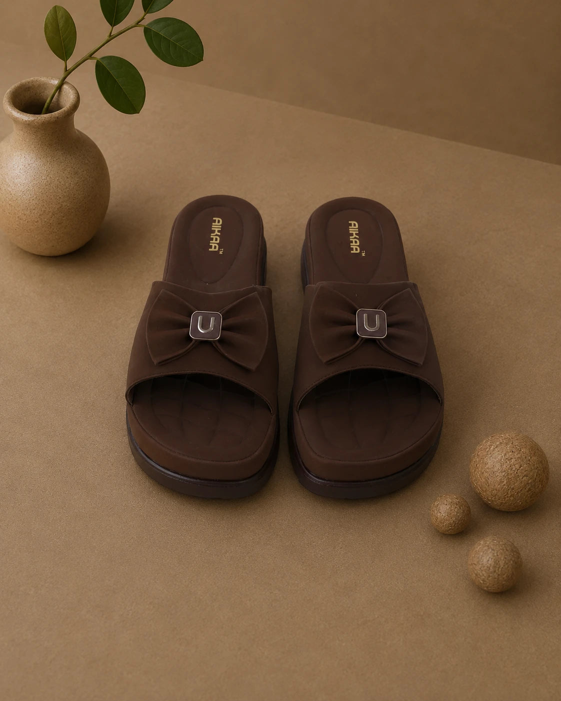 Comfortable women’s brown slipon slides by AIKAA