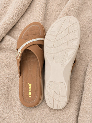 Elegant brown crystal footwear for casual and party wear