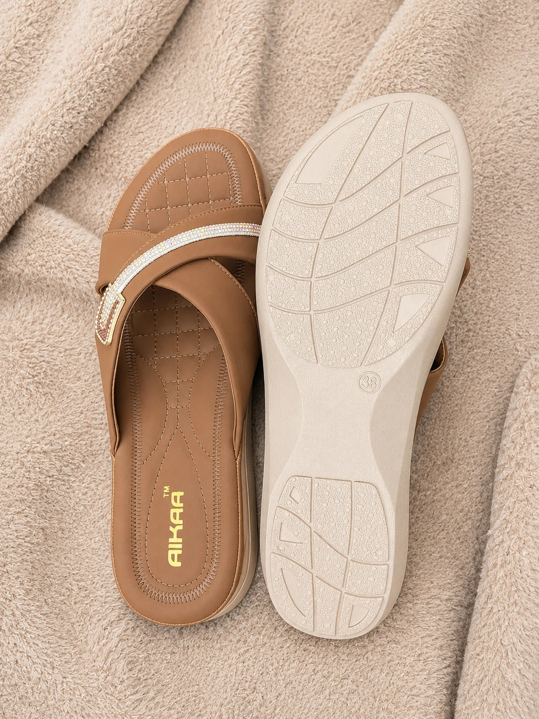 Elegant brown crystal footwear for casual and party wear