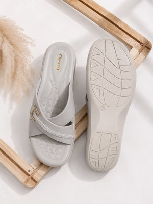 Elegant grey crystal footwear for casual and party wear