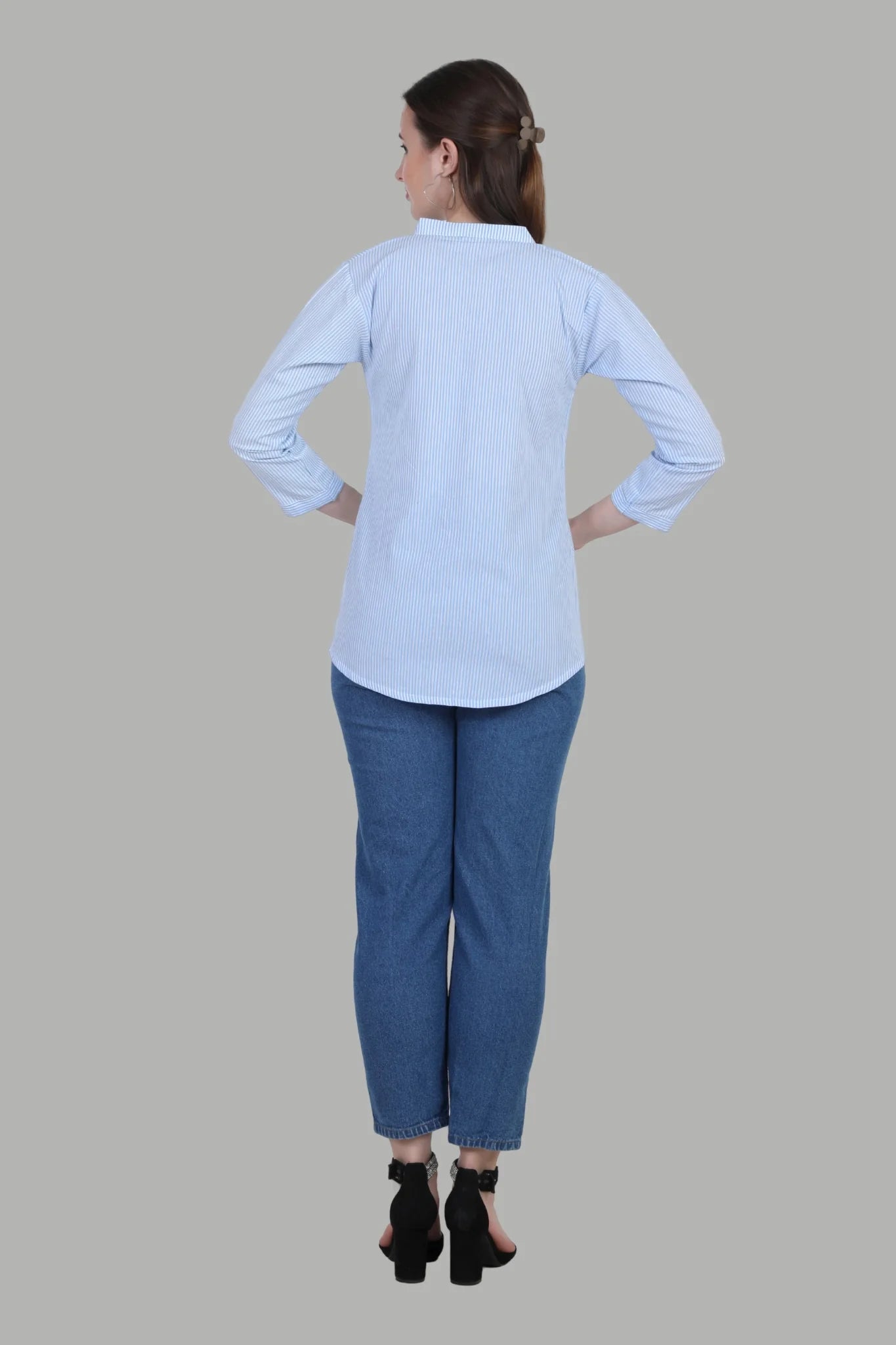 Elegant women’s light blue striped shirt for daily wear