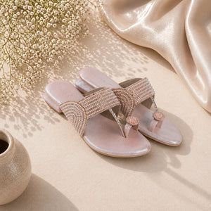 Elegant light pink crystal footwear for casual and party wear