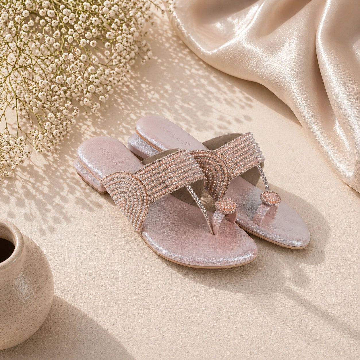 Elegant light pink crystal footwear for casual and party wear