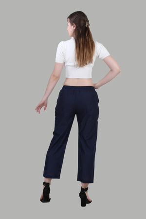 Elegant navy regular fit pants for daily wear