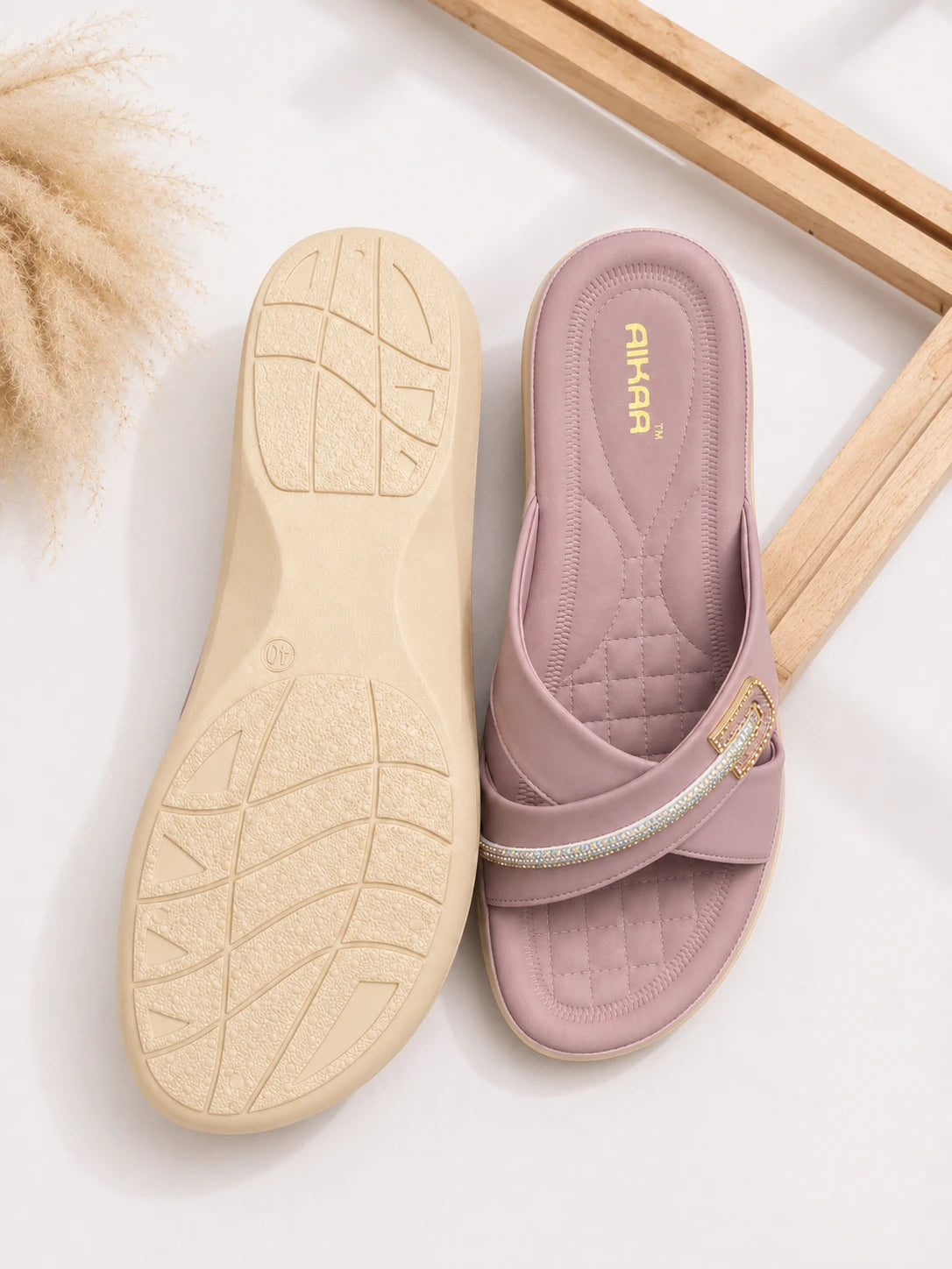 Elegant pink crystal footwear for casual and party wear