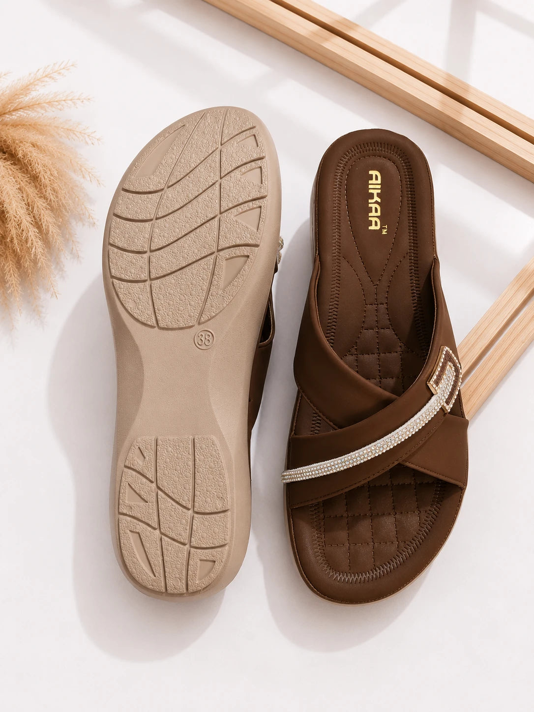Elegant tan brown crystal footwear for casual and party wear