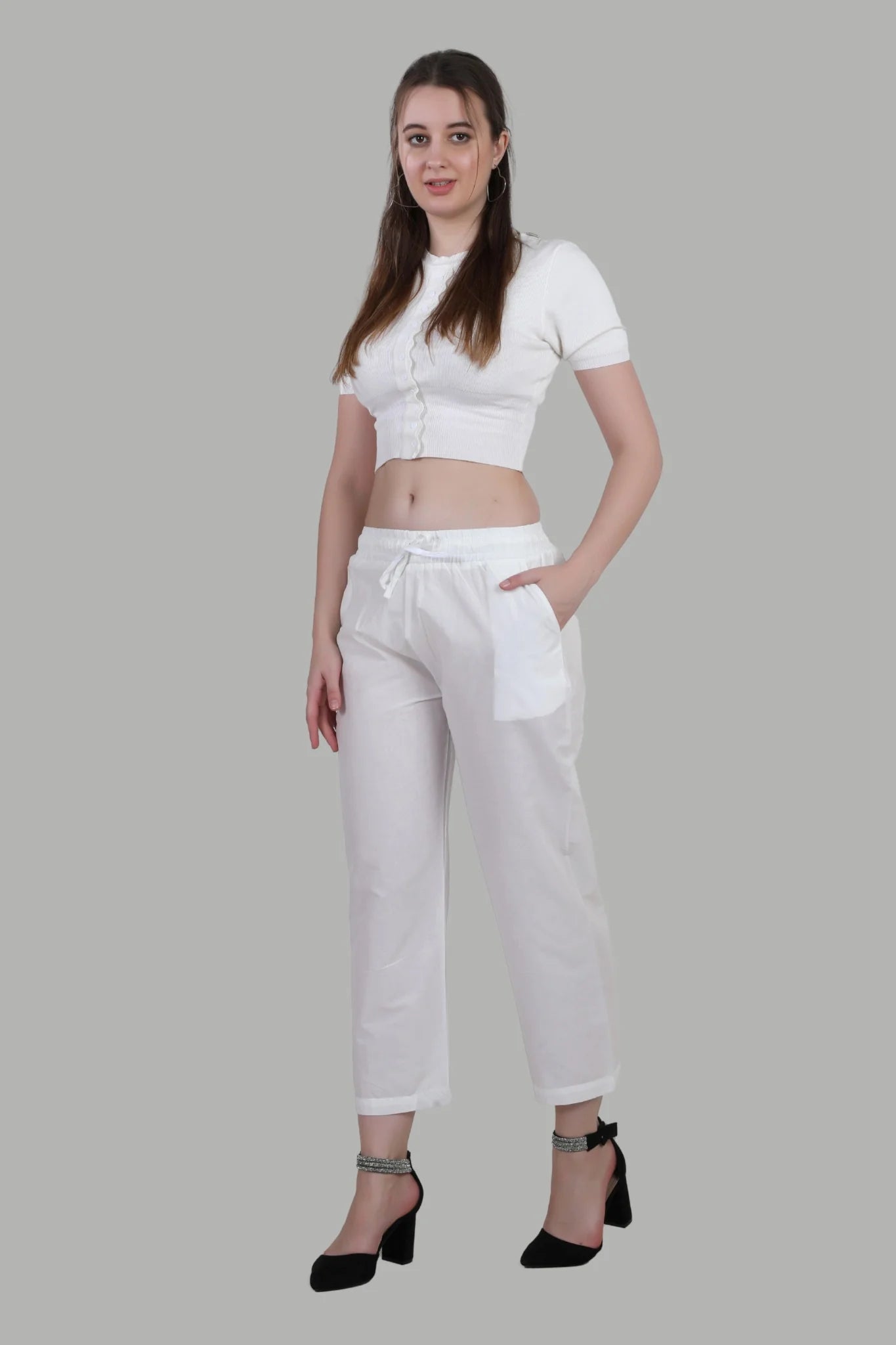 Elegant white regular fit pants for daily wear