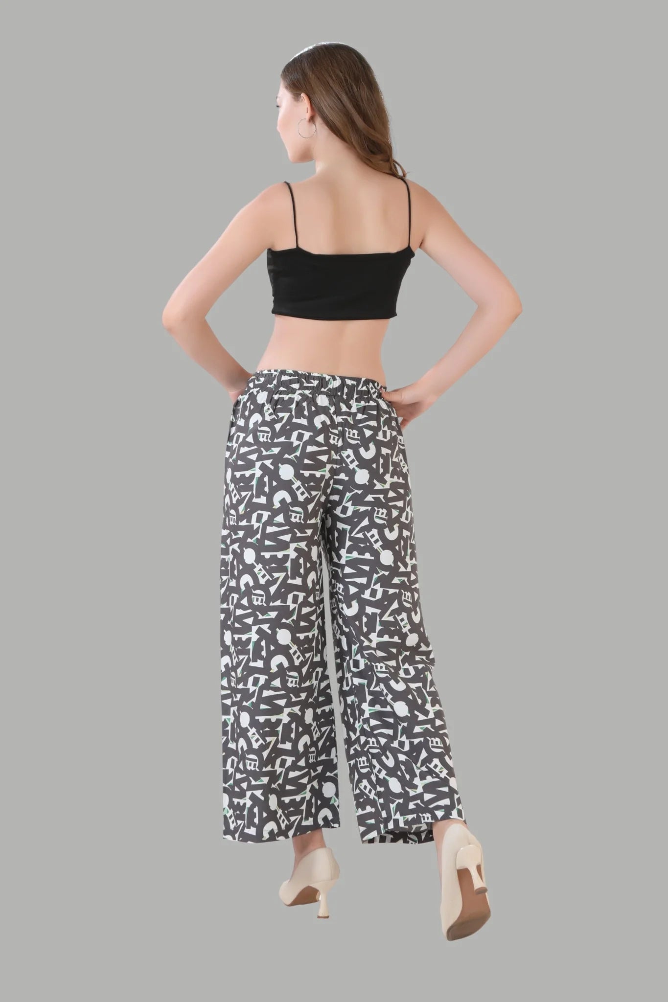 Elegant white wide leg palazzo with printed design