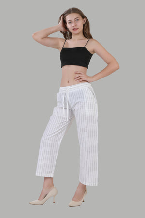 Elegant white trousers with black line pattern