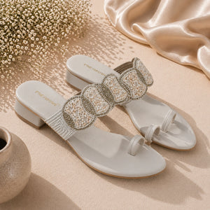 Elegant white ethnic slipon footwear for daily wear